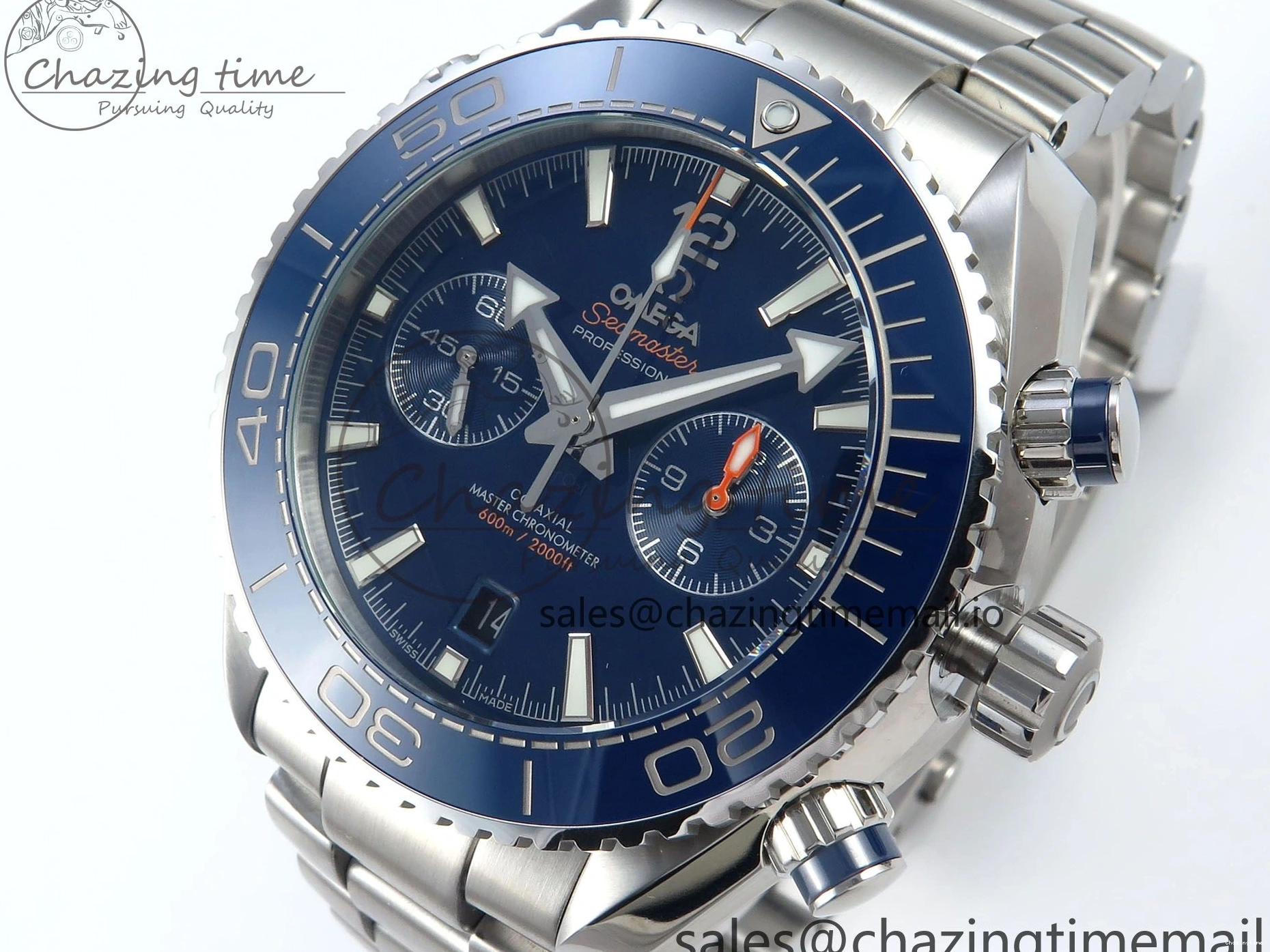 0501 Planet Ocean Master Chronometer 600M 45.5mm SS SCF 1:1 Best Edition Blue Bezel Blue Dial on SS Bracelet A9900 Super Clone Lightweight 7676